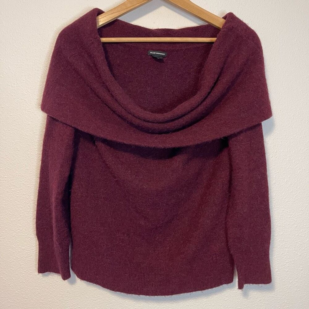 Club‎ Monaco Off The Shoulder Burgundy Wool Blend Sweater Size Large